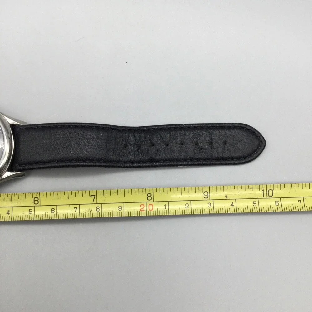 Stuhrling Original Mens Watch 44mm Black Dial Black Leather Automatic Date